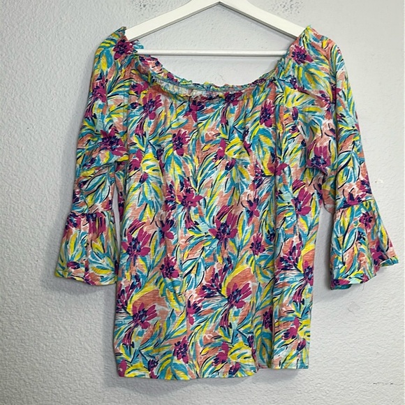 Stella Parker Collection Multicolored Floral 3/4 Bell Sleeve Womens Size Large - Picture 1 of 9